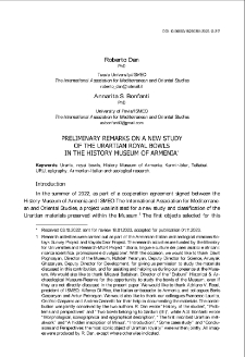 Preliminary Remarks On A New Study Of The Urartian Royal Bowls In The History Museum Of Armenia