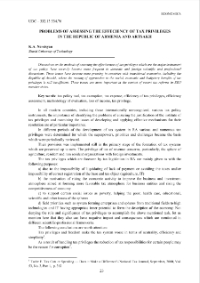 Problems of assessing the effeciency of tax privileges in the Republic of Armenia and Artsakh