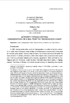 Authority Through Writing: Considerations On A Seal From The Yeghegnadzor Hoard