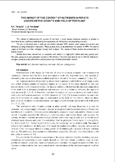 The impact of the content of nutrients in potato leaves on the growth and yield of the plant