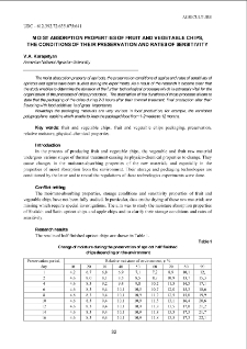 Moist absorption properties of fruit and vegetable chips, the conditions of their preservation and rates of sensitivity