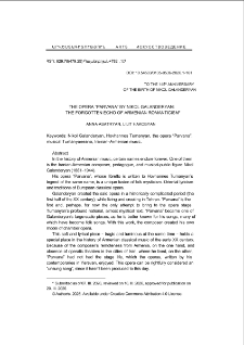 The opera &ldquo;Parvana&rdquo; by Nikol Galanderyan: the Forgotten Echo of Armenian Romanticism