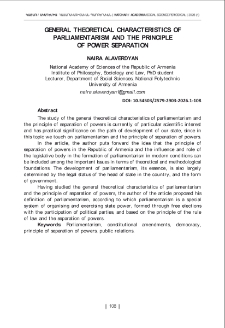 General Theoretical Characteristics of Parliamentarism and the Principle of Power Separation