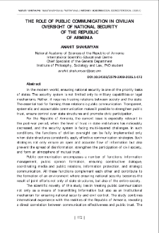 The Role of Public Communication in Civilian Oversight of National Security of the Republic of Armenia