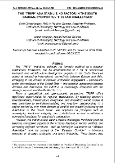 The &ldquo;Tripp&rdquo; As A Stabilizing Factor In The South Caucasus? Opportunities And Challenges