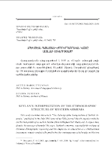Seylan&rsquo;s Interpretation of the Ethnographic Structure of Western Armenia