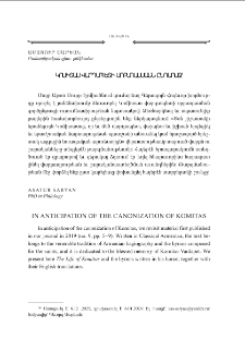 In Anticipation of the Canonization of Komitas