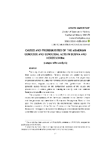 Causes and Prerequisites of the Armenian Genocide and Genocidal Acts in Bosnia and Herzegovina (comparative analysis)