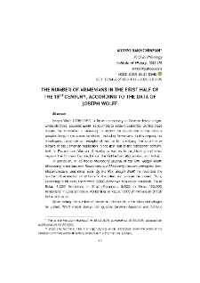 The Number of Armenians in the First Half of the 19th Century, According to the Data of Joseph Wolff