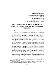 The Russo-Turkish Agreement of January 26, 1914 in the Pages of Constantinople Armenian Periodicals