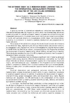 The Extended Essay as a Research-Based Learning Tool in the International Baccalaureate Program (an Analysis of the UWC Dilijan Experience)