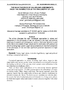 The Main Theories Of Values And Assessments From The Perspective Of The Philosophy Of Law