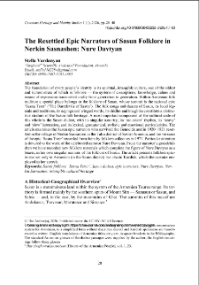 The Resettled Epic Narrators of Sasun Folklore in Nerkin Sasnashen: Nure Davtyan
