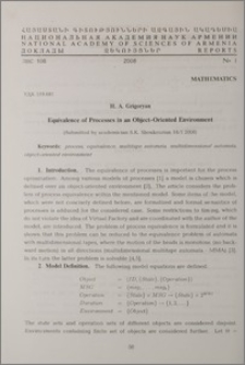 Equivalence of Processes in an Object-Oriented Environment