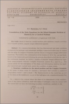 Formulation of the State equations for the mixed dynamic problem of elasticity for a cracked medium