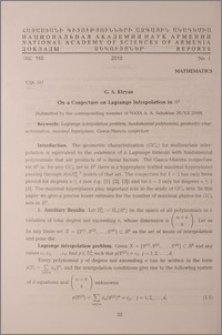 On a Conjecture on Lagrange Interpolation in R3