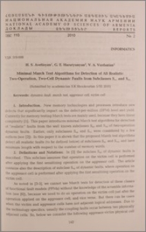 Minimal March Test Algorithms for Detection of All Realistic Two-Operation, Two-Cell Dynamic Faults from Subclasses S av and S va