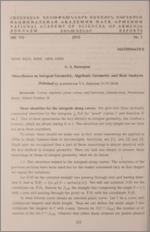 Miscellanea in Integral Geometry, Algebraic Geometry and Real Analysis