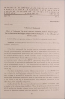 Effect of Prolonged Physical Exercises on Brain-Derived Neurotrophic Factor levels in the Hippocampus of Rat's Subjected to the Influence of lead Acetate