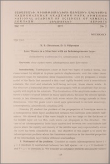 Love Waves in a Structute with an Inhomogeneous Layer