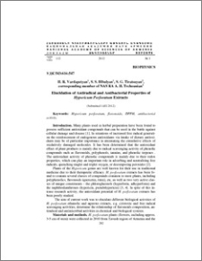 Elucidation of Antiradical and Antibacterial Properties of Hypericum Perforatum Extracts