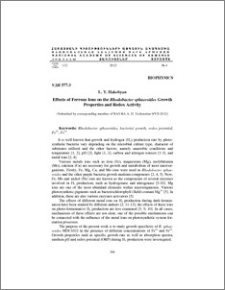 Effects of Ferrous Ions on the Rhodobacter sphaeroides Growth Properties and Redox Activity