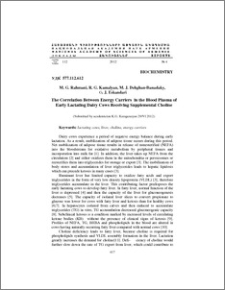 The Correlation Between Energy Carriers in the Blood Plasma of Early Lactating Dairy Cows Receiving Supplemental Choline