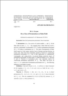 On a Class of Permutations on Finite Field
