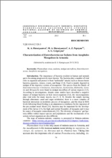 Characterization of Enterobacteriaceae Isolates from Anopheles Mosquitoes in Armenia
