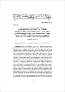Inhibitation of Growth and Antimicrobial Activity of New Lactobacilli Strains Isolated From Armenian Dairy Product Matsoun with EDTA in Low Concentrations: Comparative Study with Gram-Positive and Gram-Negative Bacteria