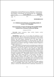 Characterization of Lipase Producing Thermophilic Bacilli Isolated from Armenian Geothermal Springs
