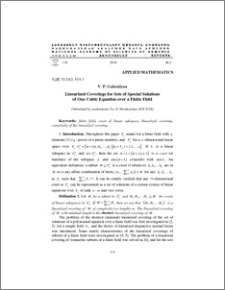 Linearized Coverings for Sets of Special Solutions of One Cubic Equation over a Finite Field