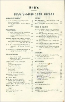 Սիոն. Ցանկ Նիւթոց 1933 տարւոյ