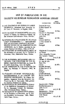 List of Publications in the Calouste Gulbenkian Foundation Armenian Library
