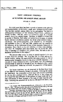Early Armenian Printings in the National and University Library, Jerusalim