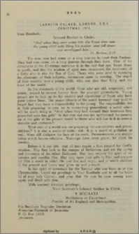 Congratulatory Letter of His Grace the Archbishop of Canterbury
