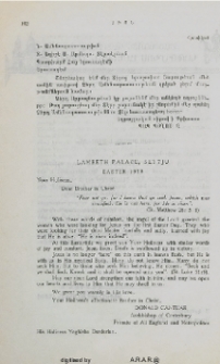 Congratulatory letter from the Archbishop of Canterbury