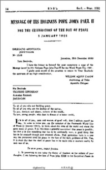 Message of His Holiness Pope John Paul II for the celebration of the day of the Peace 1 january 1981