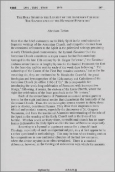 The Holy Spirit in the Liturgy of the Armenian Church: The Significance of the Hymns of Pentegost