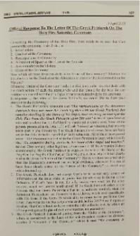Official Response to the Letter of the Greek Patriarch on the Holy Fire Saturday Ceremony
