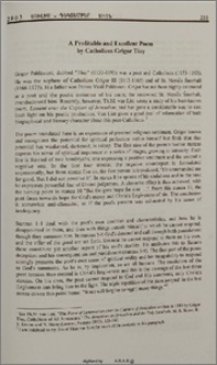 A Profitable and Excellent Poem by Catholicos Grigor Tłay