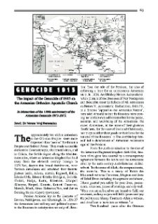 The impact of the Genocide of 1915 on the Armenian Orthdox Apostolic Church