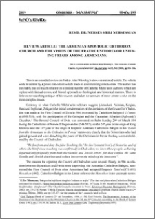 Review Article: The Armenian Apostolic Orthodox Church And The Vision Of The Fratre Unitores Or Unifying Friars Among Armenians