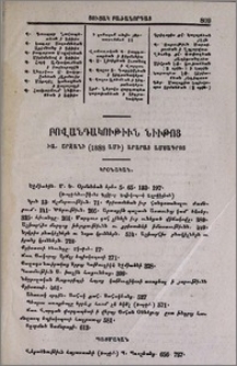 Բովանդակութիւն նիւթոց ԻԱ. շրջանի (1888 ամի) Արարատ ամսագրոյ