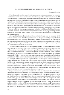 La Gestion Politique Des Massacres De Cilicie
