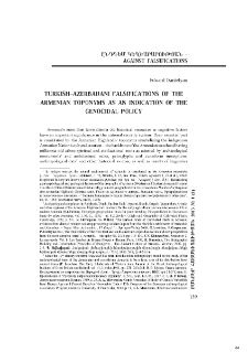 Turkish-Azerbaijani falsifications of the Armenian toponyms as an indication of the Genocidal Policy