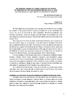 The Arbitral Award on Turkish-Armenian Boundary by President of the USA Woodrow Wilson (Nov. 22, 1920)