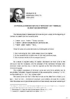 On possible Armenian Nature of Introductory formulas in Urartian Inscriptions