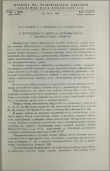 О патогенности вируса саркомы Рауса у закавказских хомяков