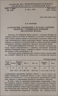 Клинические наблюдения у больных сахарным диабетом с пониженной функцией щитовидной железы